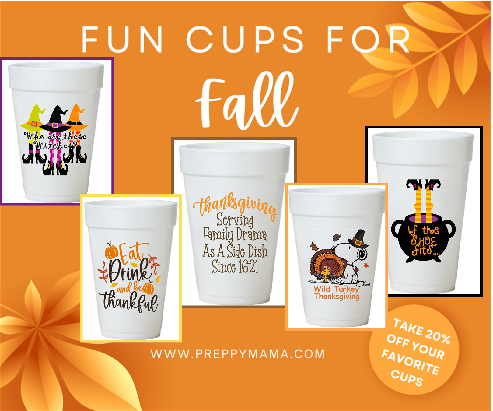 Fall cups for Halloween, Thanksgiving